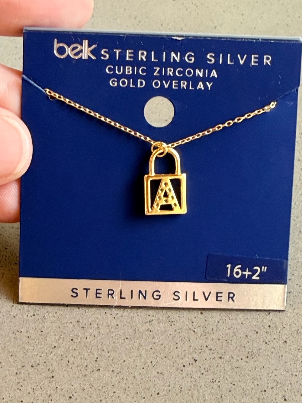 Gold Overlay Sterling Silver CZ “A” Padlock Pendant Necklace - Gold